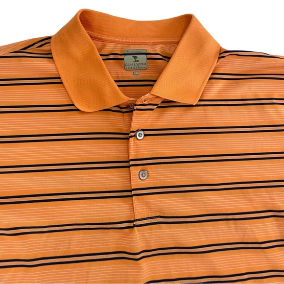 ⭐️ 5/$25 Lone Cypress by Pebble Beach large orange and navy striped polo - Picture 4 of 8